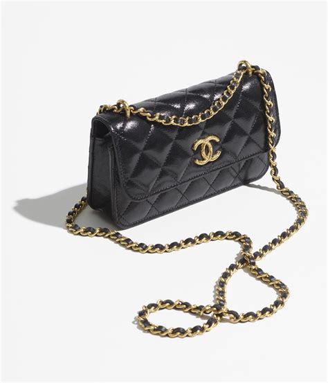 chanel flap phone holder with chain black|chanel card holder zip around.